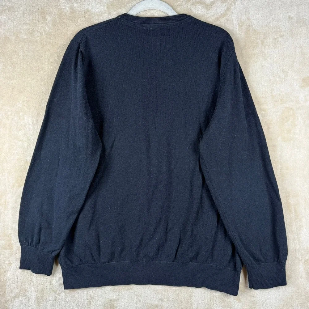 LL Bean Mens L‎ Navy Blue Cotton Cashmere V-Neck Sweater Classic Quiet Luxury